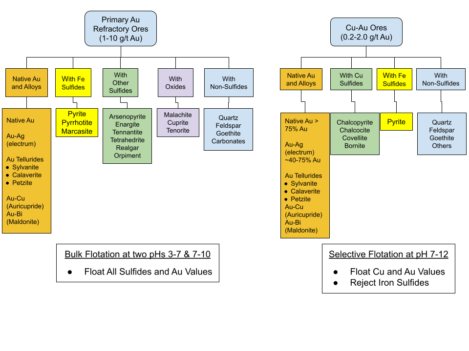 Summary of gold occurrence and treatment of primary Au refractory ores and Cu-Au ores Summary of gold occurrence and treatment of primary Au refractory ores and Cu-Au ores